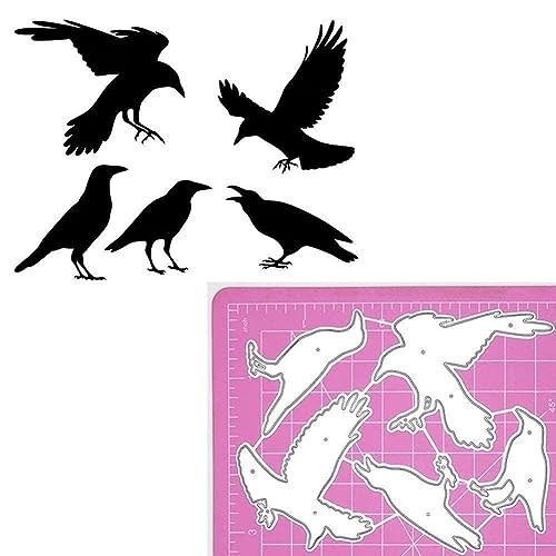 RJSQAQE Metall-Stanzformen, Motiv: schwarze Krähen, niedliche Halloween-Vögel, Prägeschablone für DIY Trick oder Y1k3, Scrapbooking, Dekoration, Karte von RJSQAQE