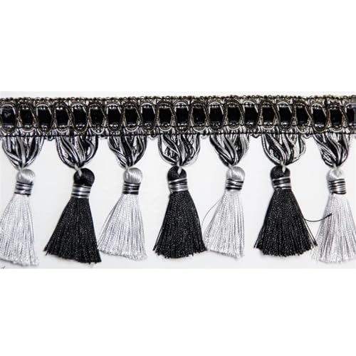 Fransenborte 6 Meter pro Beutel Quasten Vorhang Fransen Vorhangverkleidung Dekoration Fransen Vorhangspitzenverkleidung Tassel (Color : Black) von RJXCYOO