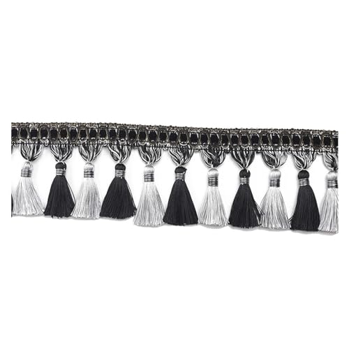 Fransenborte 6m/Los DIY Spitzenquasten -Fransennähvorhang dekorativ Tassel (Color : Black, Size : 1m) von RJXCYOO