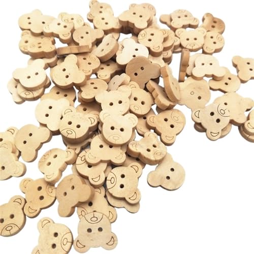 KnöPfe 20Pcs/50Pcs/100Pcs Decorative Bear Wooden Buttons Natural Teddy Bear Charms 2Holes Wood Sewing Buttons For Children KnöPfe Weiß (Color : 100Pcs) von RJXCYOO