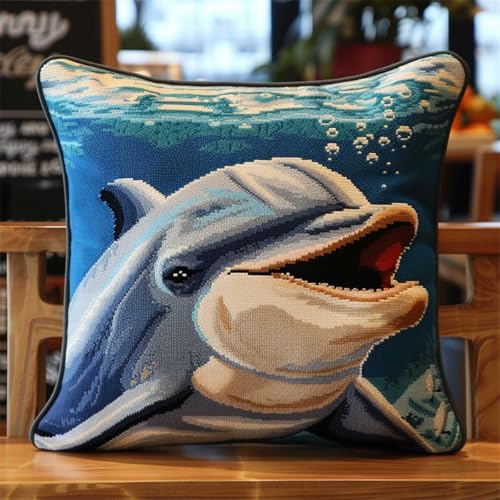 DIY knüpfen set anfänger Cartoon-Delfin knüpfkissen mit vordruck Wasserlebewesen Bezug Knüpfhaken-Kissenbezug,DIY-Kissenbezug-Set,Kissenbezug-Bastelsets für Erwachsene mit bedruckter Lei 43x43cm DIY knüpfen set anfänger Cartoon-Delfin knüpfkissen mit vordruck Wasserlebewesen Bezug Knüpfhaken-Kissenbezug,DIY-Kissenbezug-Set,Kissenbezug-Bastelsets für Erwachsene mit bedruckter Lei 43x43cm von RKFLGEW