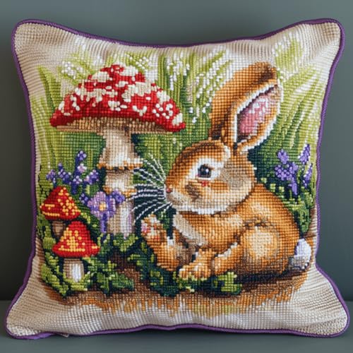 DIY knüpfen set anfänger Kaninchen und Pilze knüpfkissen mit vordruck Cartoon-Tiere Knüpfhaken-Set für selbstgemachte Dekokissenbezüge,Handarbeits-Kissenbezüge,Handarbeit,Häkeln für die 43x43cm DIY knüpfen set anfänger Kaninchen und Pilze knüpfkissen mit vordruck Cartoon-Tiere Knüpfhaken-Set für selbstgemachte Dekokissenbezüge,Handarbeits-Kissenbezüge,Handarbeit,Häkeln für die 43x43cm von RKFLGEW