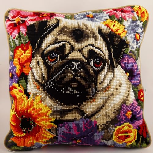 DIY knüpfen set anfänger Mops Tier knüpfkissen mit vordruck Farbenfrohe Blumen Kissenbezug zum Selbermachen für Anfänger und Erwachsene,Geschenke für Familie,Freunde,Handarbeiten,Baste 43x43cm DIY knüpfen set anfänger Mops Tier knüpfkissen mit vordruck Farbenfrohe Blumen Kissenbezug zum Selbermachen für Anfänger und Erwachsene,Geschenke für Familie,Freunde,Handarbeiten,Baste 43x43cm von RKFLGEW