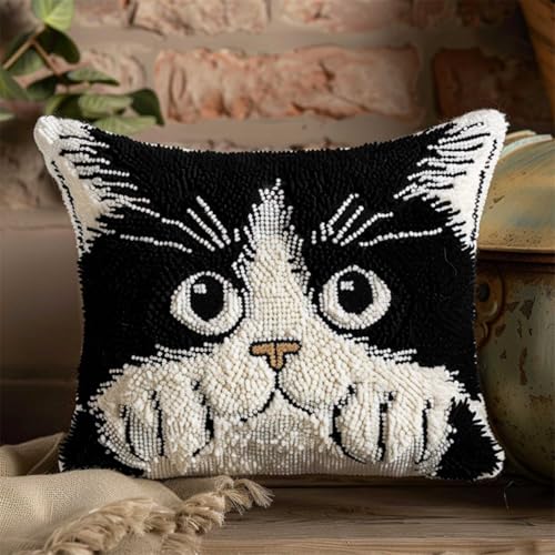 DIY knüpfen set anfänger Schwarz-weiße Katze knüpfkissen mit vordruck Süße Tiere Knüpfhaken-Set für selbstgemachte Dekokissenbezüge,Handarbeits-Kissenbezüge,Handarbeit,Häkeln für die Fa 43x43cm DIY knüpfen set anfänger Schwarz-weiße Katze knüpfkissen mit vordruck Süße Tiere Knüpfhaken-Set für selbstgemachte Dekokissenbezüge,Handarbeits-Kissenbezüge,Handarbeit,Häkeln für die Fa 43x43cm von RKFLGEW