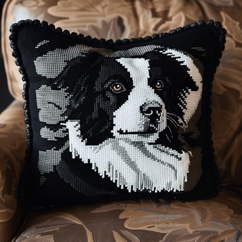 DIY knüpfen set erwachsene Border-Collie-Tier knüpfkissen Schwarz-weißer Hund Kissenbezug zum Selbermachen für Anfänger und Erwachsene,Geschenke für Familie,Freunde,Handarbeiten,Bastel 43x43cm DIY knüpfen set erwachsene Border-Collie-Tier knüpfkissen Schwarz-weißer Hund Kissenbezug zum Selbermachen für Anfänger und Erwachsene,Geschenke für Familie,Freunde,Handarbeiten,Bastel 43x43cm von RKFLGEW