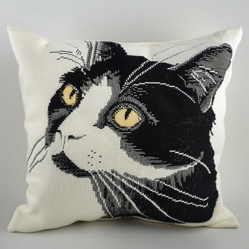 DIY knüpfen set erwachsene Schwarz-weiße Katze knüpfkissen set Katze Tier DIY Wurfkissenbezug,Sofakissenbezug mit bedruckter Leinwand für Anfänger und Erwachsene mit vorgedrucktem Muster 43x43cm DIY knüpfen set erwachsene Schwarz-weiße Katze knüpfkissen set Katze Tier DIY Wurfkissenbezug,Sofakissenbezug mit bedruckter Leinwand für Anfänger und Erwachsene mit vorgedrucktem Muster 43x43cm von RKFLGEW
