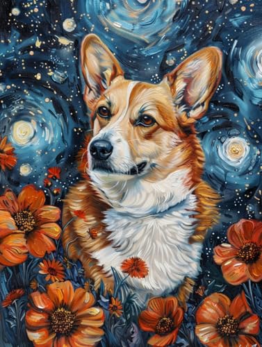 RKFLGEW 14CT Diy Stickset Corgi Tier Sternenhimmel Landschaft Diy-Kreuzstichmuster，Sets，Kunsthandwerk，Handarbeit，Stickset Für Heimdekoration 30x40cm von RKFLGEW
