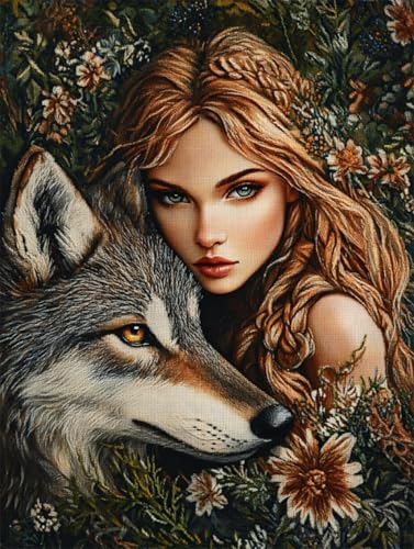 RKFLGEW 14CT Diy Stickset Frau Und Wolf Gestempeltes Kreuzstich-Kit Fantasy Tiere Nadelspitze Gezählte Kits Stickerei-Kit Kunst Und Kunsthandwerk Für Wohnkultur 40x50cm RKFLGEW 14CT Diy Stickset Frau Und Wolf Gestempeltes Kreuzstich-Kit Fantasy Tiere Nadelspitze Gezählte Kits Stickerei-Kit Kunst Und Kunsthandwerk Für Wohnkultur 40x50cm von RKFLGEW