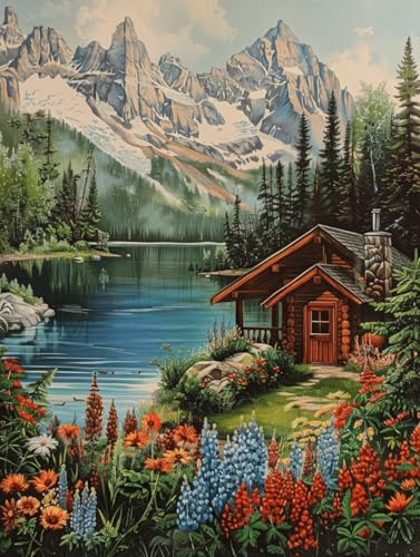 RKFLGEW 14CT Kreuzstich Set Vorgedruckt Kreuzstichset Mit Stempel „Märchenhaftes Waldhäuschen“，Kreuzstichset Mit Cartoon-Landschaft，Stick-Starter-Sets Für Anfänger，Diy-Heimdekoration 40x50cm von RKFLGEW