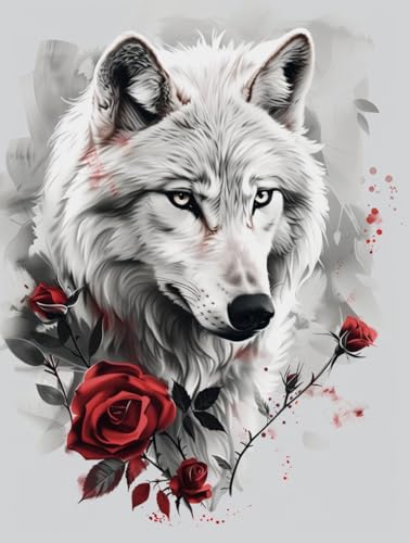RKFLGEW 14CT Kreuzstich Set Vorgedruckt Schwarz-Weißes Wolf Stickset Tinte Tiere Diy Kreuzstichmuster Kits Handwerk Stickerei Set Für Home Decor 50x70cm von RKFLGEW