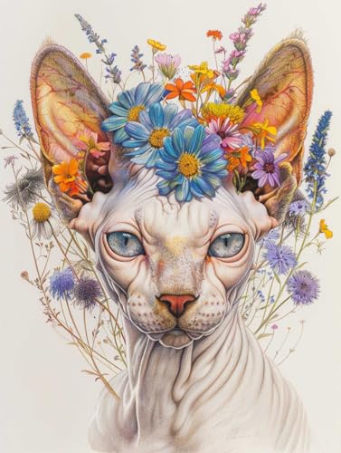 RKFLGEW 14CT Stickset Für Anfänger Haarloses Katzen-Tierporträt-Stickset Für Anfänger，Erwachsene，Diy-Kreuzstich-Nadelspitzen-Sets 40x50CM von RKFLGEW