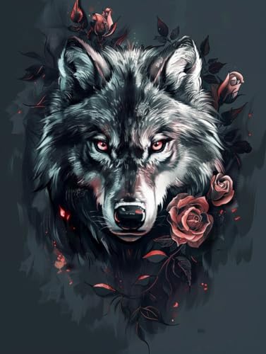 RKFLGEW 14CT Stickset Für Anfänger Wolf Portrait Kreuzstich Set Anime Und Rosen Kreuzstich Sets Stickerei Starter Kits Für Anfänger Diy Home Decoration 50x70cm von RKFLGEW