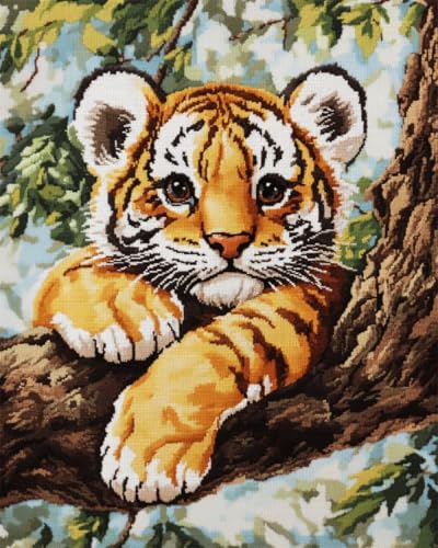 RKFLGEW 14CT Tierportraits Stickbilder Erwachsene Süße Tiere Kreuzstich-Sets Für Anfänger Oder Erwachsene,Diy-Set Mit Einfachem Zählmuster Für Handarbeiten,Heimdekoration 30x40 cm von RKFLGEW