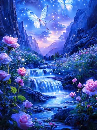 RKFLGEW DIY Perlenstickerei Komplett Set Fantasie-Wasserfalllandschaft Diy-Perlenstickerei-Set Für Anfänger，Handarbeitsset，Nadelstichmuster，Heimdekoration 40x50cm von RKFLGEW