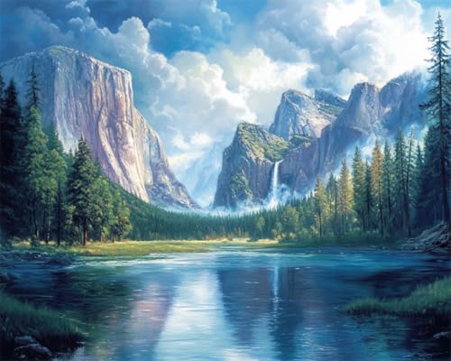 RKFLGEW DIY Perlenstickerei-Set Für Erwachsene Berg-，Wald- Und Seenlandschaft Nadelspitze Wandteppich Kit Perlen Nähen Nadelarbeit Set Perle Kreuzstich 30x40cm von RKFLGEW