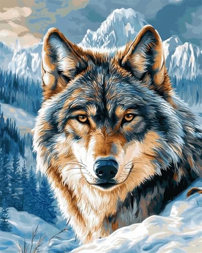 RKFLGEW DIY Perlenstickerei Set Wolf Und Schneeberglandschaft Perlenkreuzstich-Stickmuster,Diy-Wandbehang,3D-Perlen-Set Für Handarbeiten 30x40cm von RKFLGEW