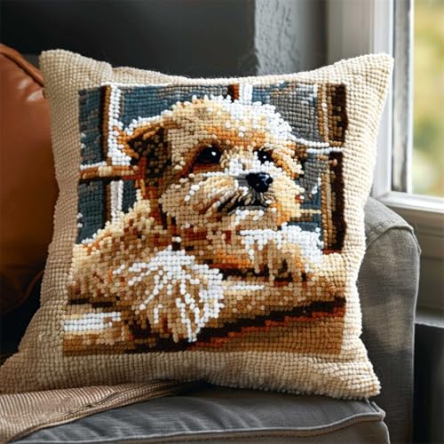 RKFLGEW DIY knüpfen set anfänger Süßer Hund knüpfkissen mit vordruck Cartoon-Tiere Knüpfhaken-Kissen-Set,DIY-Kissenbezug zum Basteln,bedruckte Leinwand für Anfänger,Stickerei,Bastelkissen 43x43cm RKFLGEW DIY knüpfen set anfänger Süßer Hund knüpfkissen mit vordruck Cartoon-Tiere Knüpfhaken-Kissen-Set,DIY-Kissenbezug zum Basteln,bedruckte Leinwand für Anfänger,Stickerei,Bastelkissen 43x43cm von RKFLGEW
