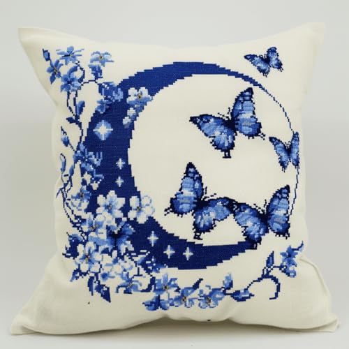 RKFLGEW DIY knüpfen set blauer Schmetterling knüpfstern Mond und Blumen Kissenbezug zum Selbermachen für Anfänger und Erwachsene,Geschenke für Familie,Freunde,Handarbeiten,Basteln,Hakenset fü 43x43cm RKFLGEW DIY knüpfen set blauer Schmetterling knüpfstern Mond und Blumen Kissenbezug zum Selbermachen für Anfänger und Erwachsene,Geschenke für Familie,Freunde,Handarbeiten,Basteln,Hakenset fü 43x43cm von RKFLGEW