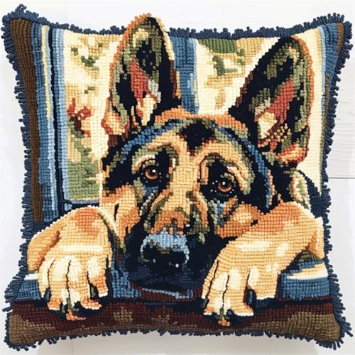 RKFLGEW DIY knüpfen set erwachsene Deutscher Schäferhund Tier knüpfkissen set Haustier Hund DIY-Kissenbezug,Häkelgarn,Nadel,Basteln,handgefertigtes Kissen für Zuhause,Sofa-Dekoration 43x43cm RKFLGEW DIY knüpfen set erwachsene Deutscher Schäferhund Tier knüpfkissen set Haustier Hund DIY-Kissenbezug,Häkelgarn,Nadel,Basteln,handgefertigtes Kissen für Zuhause,Sofa-Dekoration 43x43cm von RKFLGEW