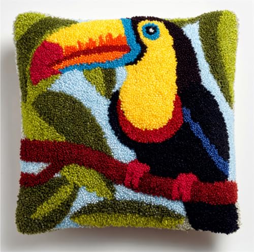 RKFLGEW Diy Knüpfen Set Erwachsene Schwarz Und Weiß Papagei Tier Kits Zur Herstellung Von Kissenbezügen，Statement-Teppich，Diy Knüpfhaken-Kits Für Ein Starterprojekt 43x43cm von RKFLGEW