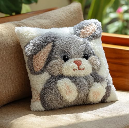 RKFLGEW Diy Knüpfstern Cartoon-Kaninchen-Tier Kits Zur Herstellung Von Kissenbezügen，Statement-Teppich，Diy Knüpfhaken-Kits Für Ein Starterprojekt 43x43cm von RKFLGEW