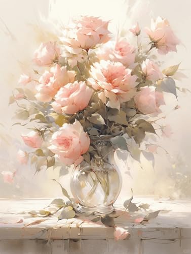 RKFLGEW DIY Perlenstickerei-Set: Blumen In Vase, Nadelspitzen, Perlen-Kreuzstich, 3D-Perlenmalerei, Handarbeit 40x50cm von RKFLGEW