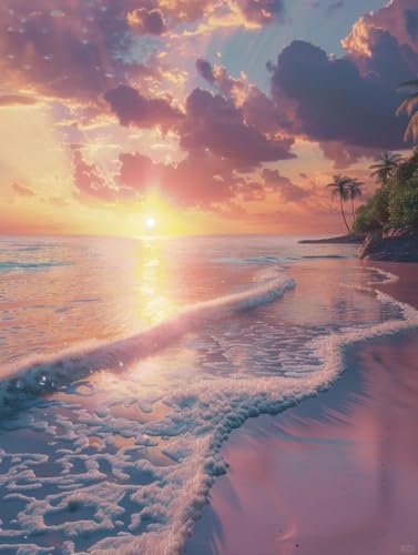 RKFLGEW Diy-Perlenstickerei-Set，Sonnenaufgang Am Meer，Perlenstickerei-Set，Meereslandschaft，Sticksets，Einfaches Kreuzstich-Set Für Erwachsene Und Anfänger 40x50cm von RKFLGEW