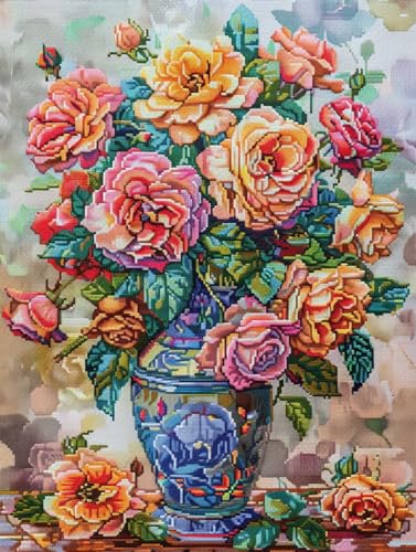 RKFLGEW Diy Perlenstickerei Set Blumen In Einer Vase Perlenstickerei Kit Farbige Rosen Kreuzstich Gestempelte Kits Kreuzstich Stickset Handarbeitsset 40x50cm RKFLGEW Diy Perlenstickerei Set Blumen In Einer Vase Perlenstickerei Kit Farbige Rosen Kreuzstich Gestempelte Kits Kreuzstich Stickset Handarbeitsset 40x50cm von RKFLGEW