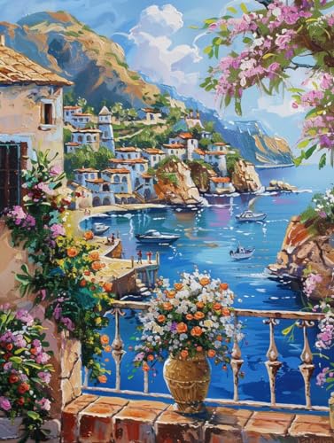 RKFLGEW Diy Stickperlen Balkon Am Meer Perlenstickerei Set Fantasielandschaft Nadelstichsets Kreuzstich 3D Perlenmalerei Handarbeit 40x50cm RKFLGEW Diy Stickperlen Balkon Am Meer Perlenstickerei Set Fantasielandschaft Nadelstichsets Kreuzstich 3D Perlenmalerei Handarbeit 40x50cm von RKFLGEW