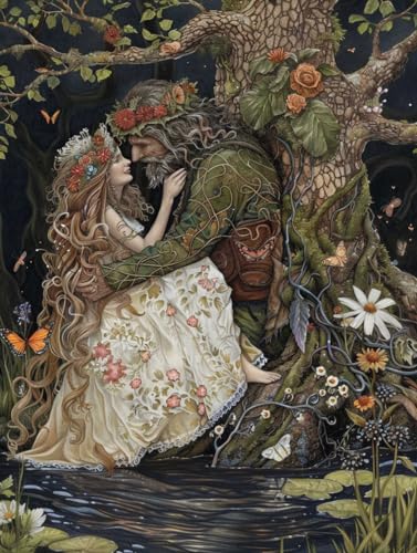 RKFLGEW Diy Stickset Elfenpaar Perlenstickerei Set Fantasy Baum Mann Basteln Perlenstickerei Set Handarbeitsset,Nadelstichmuster Dekor Wandkunst 50x70cm von RKFLGEW