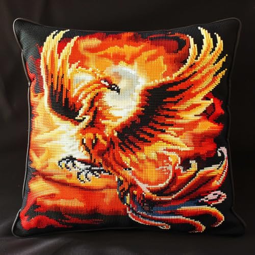 RKFLGEW Knüpfhaken-Bastelsets Flammen-Phönix-Bezug Knüpfhaken-Kissenbezug Diy-Kissenbezug-Set Erwachsene Kissenbezug-Bastelsets Mit Bedruckter Leinwands Avec Toile Imprimée 43x43cm von RKFLGEW