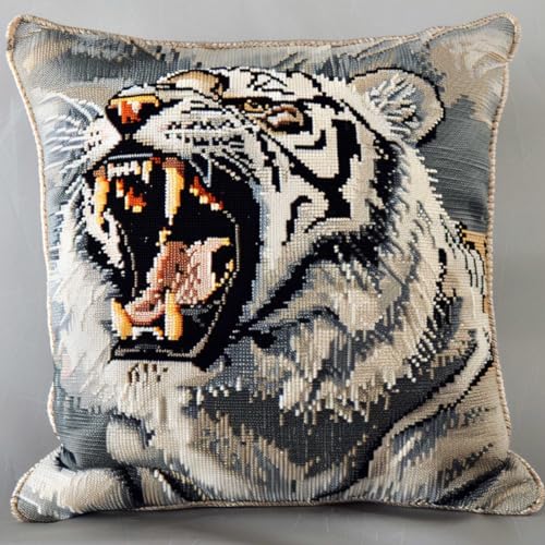 RKFLGEW Knüpfkissen-Set Mit Brüllendem Weißen Tiger,Knüpfkissen-Set Mit Tierporträts,Knüpfsets,Kissen,Diy,Handgefertigtes Kissen,Häkelgarn,Stickset,Kissenbezug 43x43cm RKFLGEW Knüpfkissen-Set Mit Brüllendem Weißen Tiger,Knüpfkissen-Set Mit Tierporträts,Knüpfsets,Kissen,Diy,Handgefertigtes Kissen,Häkelgarn,Stickset,Kissenbezug 43x43cm von RKFLGEW
