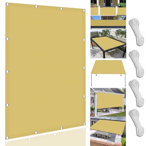 RKJDMSWJ Wasserdichtes, UV-beständiges Sonnensegel 200 x 200 cm für Garten, Terrasse, Balkon, cremefarben, Windschutznetz mit Ösen und Seil, regenfeste Netze für den Außenbereich von RKJDMSWJ