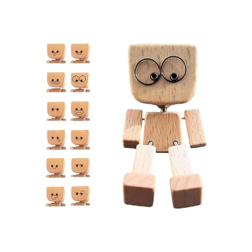 RKJRTK ﻿Schüttelmann Holz Figur Auto Ornament, Wackelfigur Auto Holz, Holzfigur Beweglich, Handgeschnitzt Mit Magnetischem Spannungsreliever Für Dashboard & Desk Kreative Pendelgeschenk (1PC) von RKJRTK