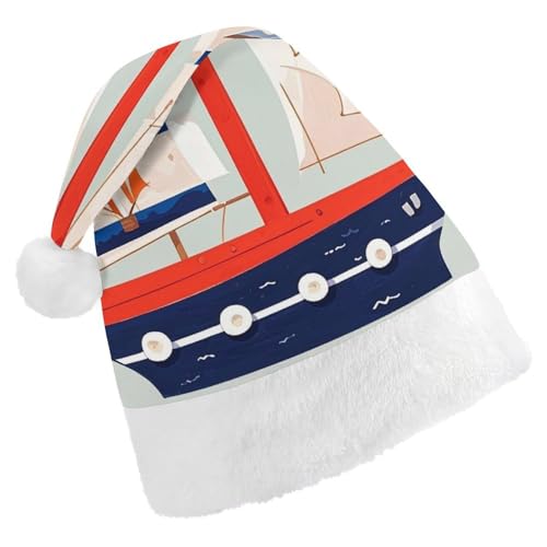 RKJVB Cartoon-Segelboot-Weihnachtsmannmütze für Damen und Herren, Weihnachtsmütze, Weihnachtsmütze, Partyhut, Strumpfmütze, Totenkopfmütze, Erwachsene RKJVB Cartoon-Segelboot-Weihnachtsmannmütze für Damen und Herren, Weihnachtsmütze, Weihnachtsmütze, Partyhut, Strumpfmütze, Totenkopfmütze, Erwachsene von RKJVB