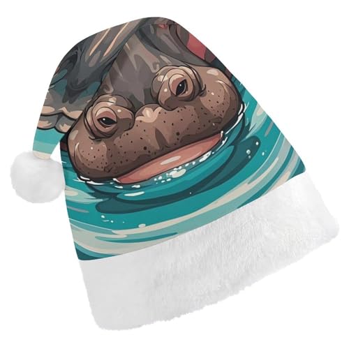 RKJVB Niedliche Nilpferd-Nikolausmütze für Damen und Herren, Weihnachtsmütze, Weihnachtsmütze, Partyhut, Strumpfmütze, Totenkopfmütze, Größe S RKJVB Niedliche Nilpferd-Nikolausmütze für Damen und Herren, Weihnachtsmütze, Weihnachtsmütze, Partyhut, Strumpfmütze, Totenkopfmütze, Größe S von RKJVB