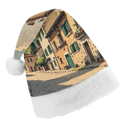 RKJVB Traditionelle Ziegelhäuser Weihnachtsmannmütze für Damen und Herren, Weihnachtsmütze, Weihnachtsmütze, Partyhut, Strumpfmütze, Totenkopfmütze, Erwachsene RKJVB Traditionelle Ziegelhäuser Weihnachtsmannmütze für Damen und Herren, Weihnachtsmütze, Weihnachtsmütze, Partyhut, Strumpfmütze, Totenkopfmütze, Erwachsene von RKJVB