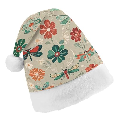 RKJVB Weihnachtsmütze mit Blumen und roten grünen Libellen, Weihnachtsmannmütze für Damen und Herren, Weihnachtsmütze, Partyhut, Strumpfmütze, Totenkopfmütze, Größe S RKJVB Weihnachtsmütze mit Blumen und roten grünen Libellen, Weihnachtsmannmütze für Damen und Herren, Weihnachtsmütze, Partyhut, Strumpfmütze, Totenkopfmütze, Größe S von RKJVB