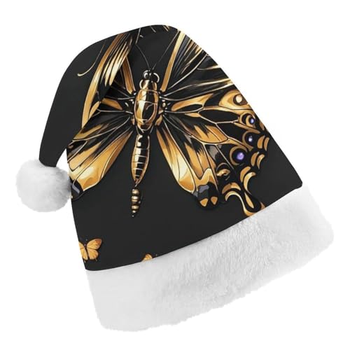 RKJVB Weihnachtsmütze mit goldenem Schmetterling, für Damen und Herren, Weihnachtsmütze, Weihnachtsmütze, Partyhut, Strumpfmütze, Totenkopfmütze, Größe RKJVB Weihnachtsmütze mit goldenem Schmetterling, für Damen und Herren, Weihnachtsmütze, Weihnachtsmütze, Partyhut, Strumpfmütze, Totenkopfmütze, Größe von RKJVB