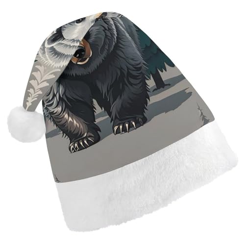 RKJVB Weihnachtsmütze mit grauem Bär, Tannenbaum-Silhouette, Muster für Damen und Herren, Weihnachtsmütze, Weihnachtsmütze, Partyhut, Strumpfmütze, Totenkopfmütze, RKJVB Weihnachtsmütze mit grauem Bär, Tannenbaum-Silhouette, Muster für Damen und Herren, Weihnachtsmütze, Weihnachtsmütze, Partyhut, Strumpfmütze, Totenkopfmütze, von RKJVB