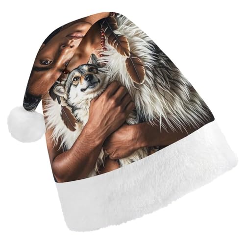 RKJVB Weihnachtsmütze mit indigenen Menschen und Wölfen, Weihnachtsmütze für Damen und Herren, Weihnachtsmütze, Weihnachtsstrumpfmütze, Totenkopfmütze, Größe S RKJVB Weihnachtsmütze mit indigenen Menschen und Wölfen, Weihnachtsmütze für Damen und Herren, Weihnachtsmütze, Weihnachtsstrumpfmütze, Totenkopfmütze, Größe S von RKJVB