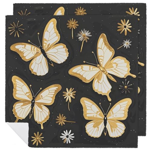 Stoffservietten, weich, saugfähig, Tischservietten, Set mit 2 Stück, langlebig, goldfarben, weiße Schmetterlinge, schwarz, wiederverwendbar, waschbar, für Küche, Tischset für Partys, Restaurant Stoffservietten, weich, saugfähig, Tischservietten, Set mit 2 Stück, langlebig, goldfarben, weiße Schmetterlinge, schwarz, wiederverwendbar, waschbar, für Küche, Tischset für Partys, Restaurant von RKJVB