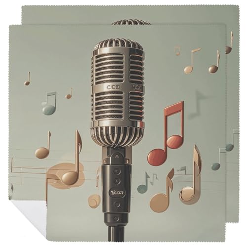 Stoffservietten, weich, saugfähig, Tischservietten, Set mit 2 Stück, langlebige Dinnerservietten, Mikrofon mit Musiknote, wiederverwendbar, waschbar, Küchen-Tischsets für Partys, Restaurant von RKJVB