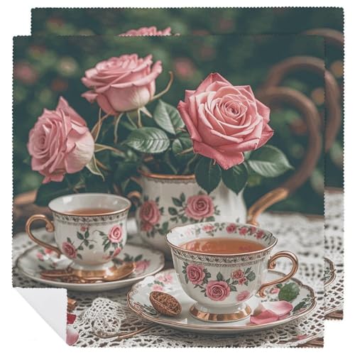 Stoffservietten, weich, saugfähig, Tischservietten, Set mit 2 Stück, langlebige Dinnerservietten, Teetassen mit Rosen, romantisch, wiederverwendbar, waschbar, Küchen-Tischsets für Partys, Restaurant Stoffservietten, weich, saugfähig, Tischservietten, Set mit 2 Stück, langlebige Dinnerservietten, Teetassen mit Rosen, romantisch, wiederverwendbar, waschbar, Küchen-Tischsets für Partys, Restaurant von RKJVB
