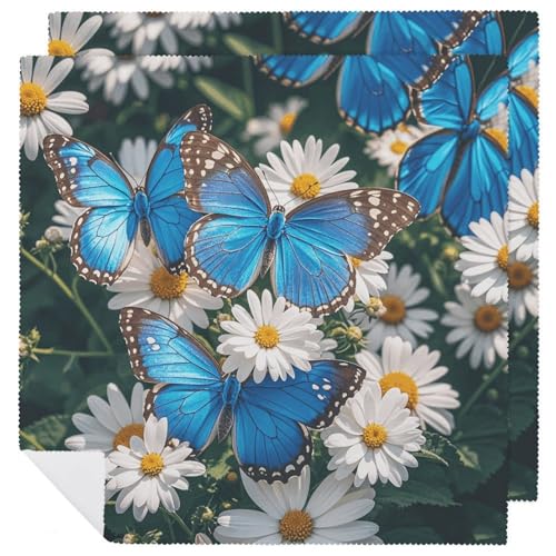 Stoffservietten, weich, saugfähig, Tischservietten, Set mit 2 Stück, langlebige Dinnerservietten, blaue Schmetterlinge, weiße Blumen, wiederverwendbar, waschbar, Küchen-Tischsets für Partys Stoffservietten, weich, saugfähig, Tischservietten, Set mit 2 Stück, langlebige Dinnerservietten, blaue Schmetterlinge, weiße Blumen, wiederverwendbar, waschbar, Küchen-Tischsets für Partys von RKJVB