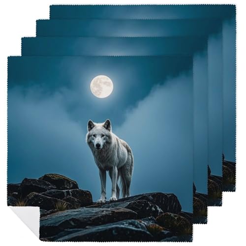 Stoffservietten, weich, saugfähig, Tischservietten, Set mit 4 Stück, langlebig, Dinnerservietten, der weiße Wolf auf dem Felsen, wiederverwendbare waschbare Servietten, Küchen-Tischsets für Partys Stoffservietten, weich, saugfähig, Tischservietten, Set mit 4 Stück, langlebig, Dinnerservietten, der weiße Wolf auf dem Felsen, wiederverwendbare waschbare Servietten, Küchen-Tischsets für Partys von RKJVB