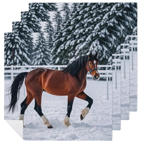 Stoffservietten, weich, saugfähig, Tischservietten, Set mit 4 Stück, langlebig, Motiv: Sportpferde im Schnee, Winter, wiederverwendbar, waschbar, Küchen-Tischsets für Partys, Restaurant, Mittagessen Stoffservietten, weich, saugfähig, Tischservietten, Set mit 4 Stück, langlebig, Motiv: Sportpferde im Schnee, Winter, wiederverwendbar, waschbar, Küchen-Tischsets für Partys, Restaurant, Mittagessen von RKJVB