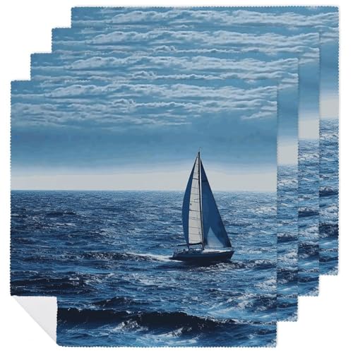 Stoffservietten, weich, saugfähig, Tischservietten, Set mit 4 Stück, langlebig, Motiv: blaues Seefahrt, Segelboot, wiederverwendbar, waschbar, Küchen-Tischsets für Partys, Restaurant, Mittagessen Stoffservietten, weich, saugfähig, Tischservietten, Set mit 4 Stück, langlebig, Motiv: blaues Seefahrt, Segelboot, wiederverwendbar, waschbar, Küchen-Tischsets für Partys, Restaurant, Mittagessen von RKJVB