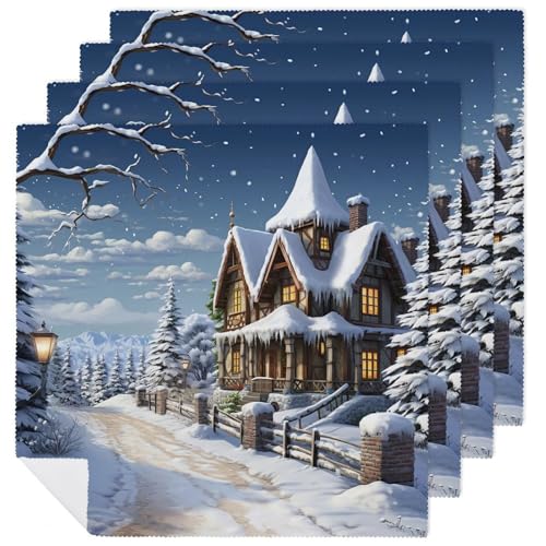 Stoffservietten, weich, saugfähig, Tischservietten, Set mit 4 Stück, langlebig, Weihnachten, Winter, fröhliche Szene, wiederverwendbar, waschbar, Küchen-Tischsets für Partys, Restaurant, Mittagessen Stoffservietten, weich, saugfähig, Tischservietten, Set mit 4 Stück, langlebig, Weihnachten, Winter, fröhliche Szene, wiederverwendbar, waschbar, Küchen-Tischsets für Partys, Restaurant, Mittagessen von RKJVB