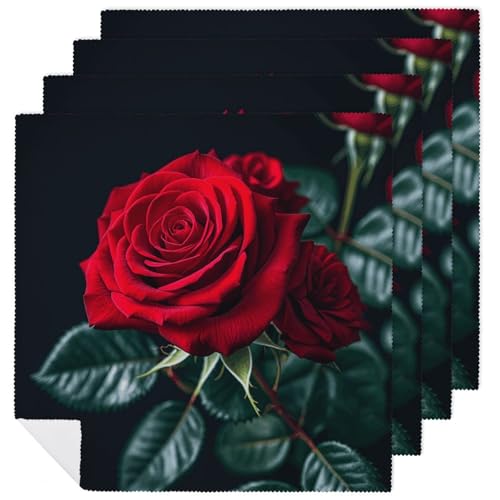 Stoffservietten, weich, saugfähig, Tischservietten, Set mit 4 Stück, langlebig, rote Rose, schwarzer Hintergrund, wiederverwendbar, waschbar, Küchen-Tischsets für Partys, Restaurant, Mittagessen Stoffservietten, weich, saugfähig, Tischservietten, Set mit 4 Stück, langlebig, rote Rose, schwarzer Hintergrund, wiederverwendbar, waschbar, Küchen-Tischsets für Partys, Restaurant, Mittagessen von RKJVB